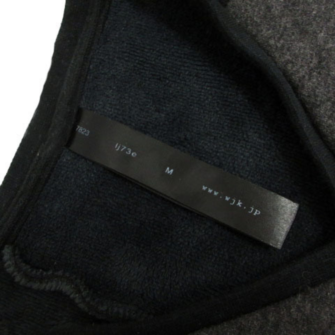 wjk カットソー Tシャツ Vネック 長袖 配色 裏起毛 黒 グレー M-