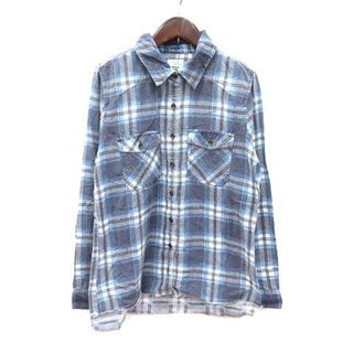 ビラボン(billabong)のビラボン シャツ 長袖 チェック フリンジ M 青 ブルー 紺 ネイビー(シャツ/ブラウス(長袖/七分))