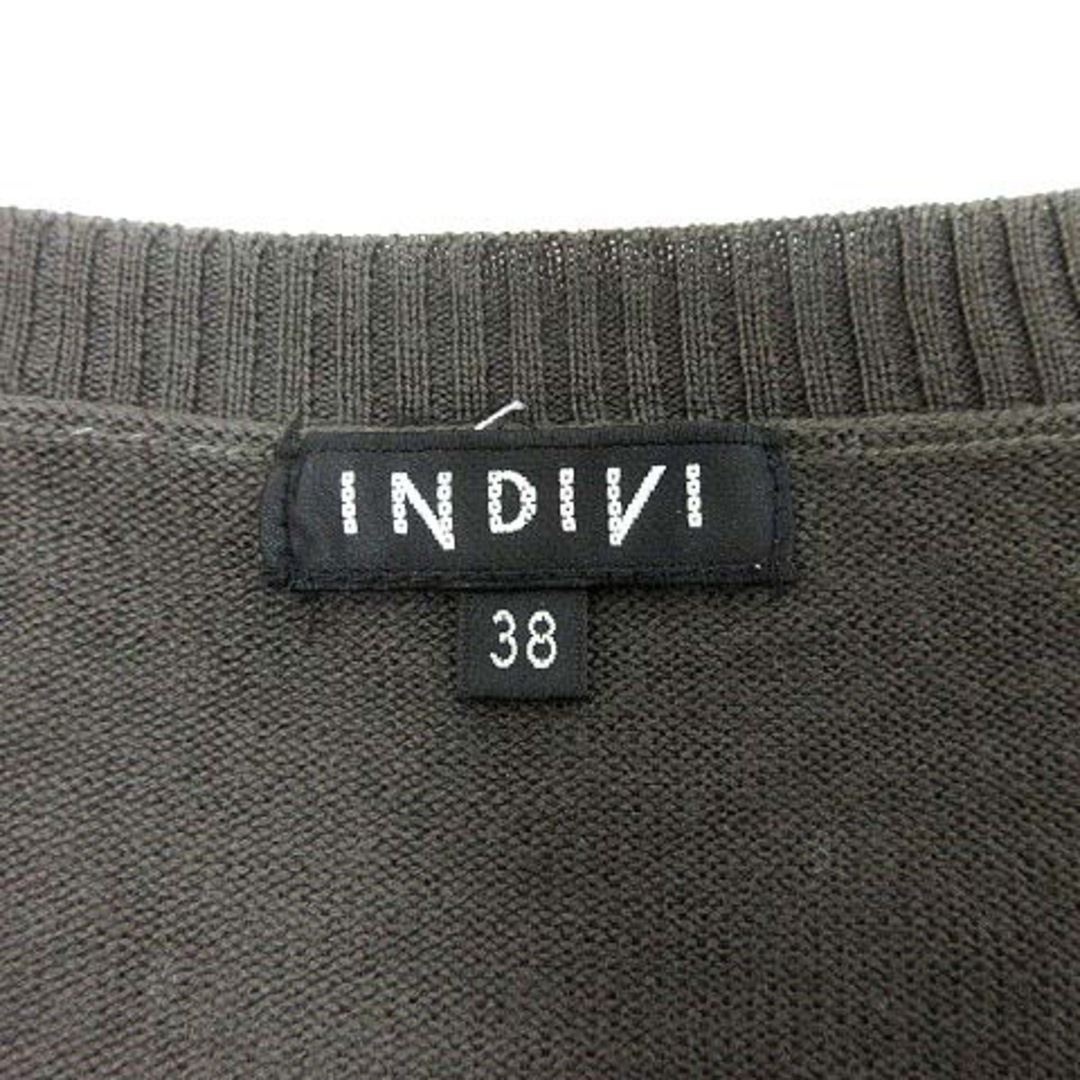 INDIVI(インディヴィ)のINDIVI ワンピース ひざ丈 Uネック 七分袖 ウール 38 ダークブラウン レディースのワンピース(ひざ丈ワンピース)の商品写真