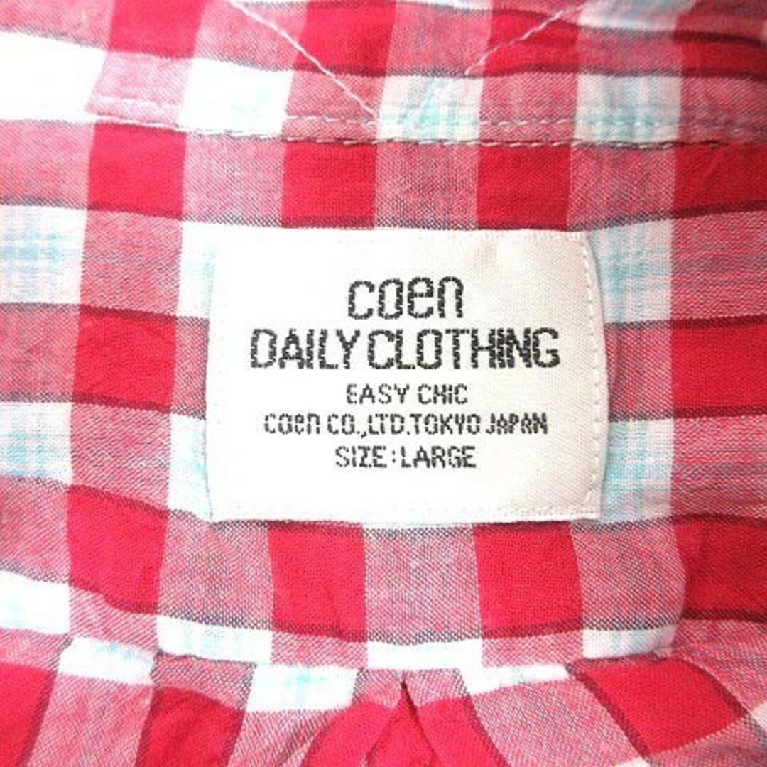 coen(コーエン)のcoen DAILY CLOTHING シャツ チェック 七分袖 L 赤 ■MO メンズのトップス(シャツ)の商品写真