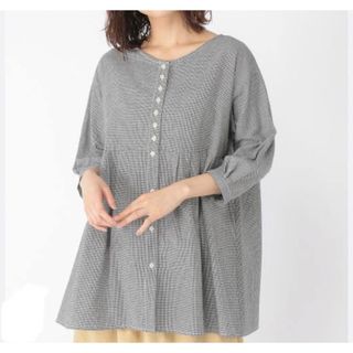 本日最終Studio Clip新品リネン67%BIGチェックタックブラウス