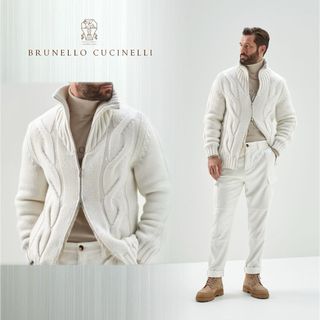 ブルネロクチネリ(BRUNELLO CUCINELLI)のK08★未使用★極上カシミヤ100% ニットブルゾン ブルネロクチネリ ホワイト(ダウンジャケット)