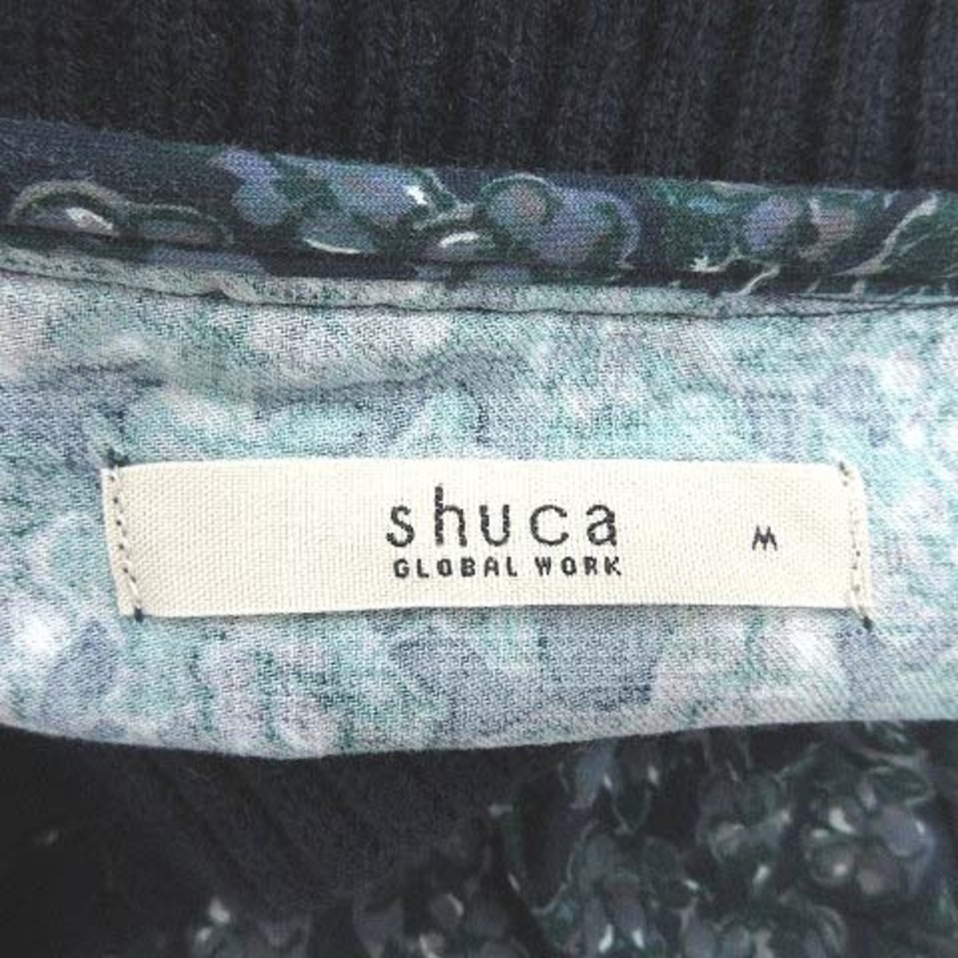 shuca(シュカ)のシュカ ワンピース ひざ丈 七分袖 花柄 切替 リブニット M 緑 紺 ■MO レディースのワンピース(ひざ丈ワンピース)の商品写真