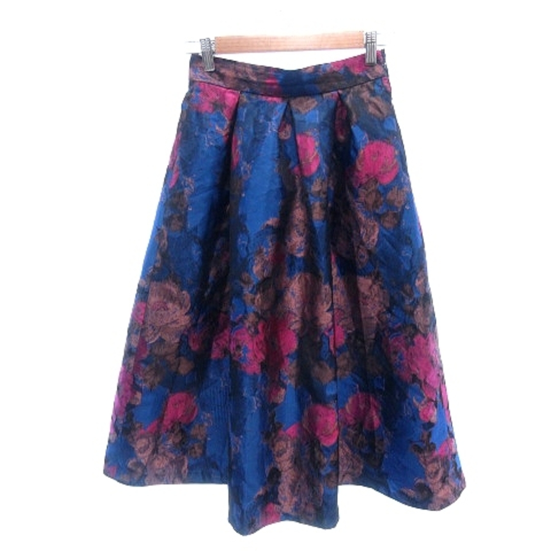 ROSE BUD(ローズバッド)のローズバッド フレアスカート ジャガード ミモレ ロング 刺繍 花柄 青 ■MO レディースのスカート(ロングスカート)の商品写真