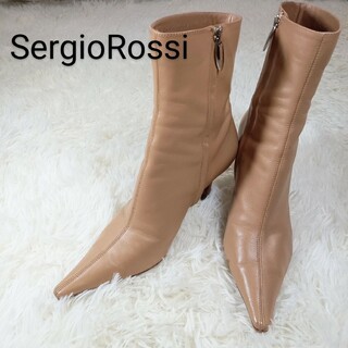 セルジオロッシ sergio rossi ブーツ 36 ダークブラウン 刺繍