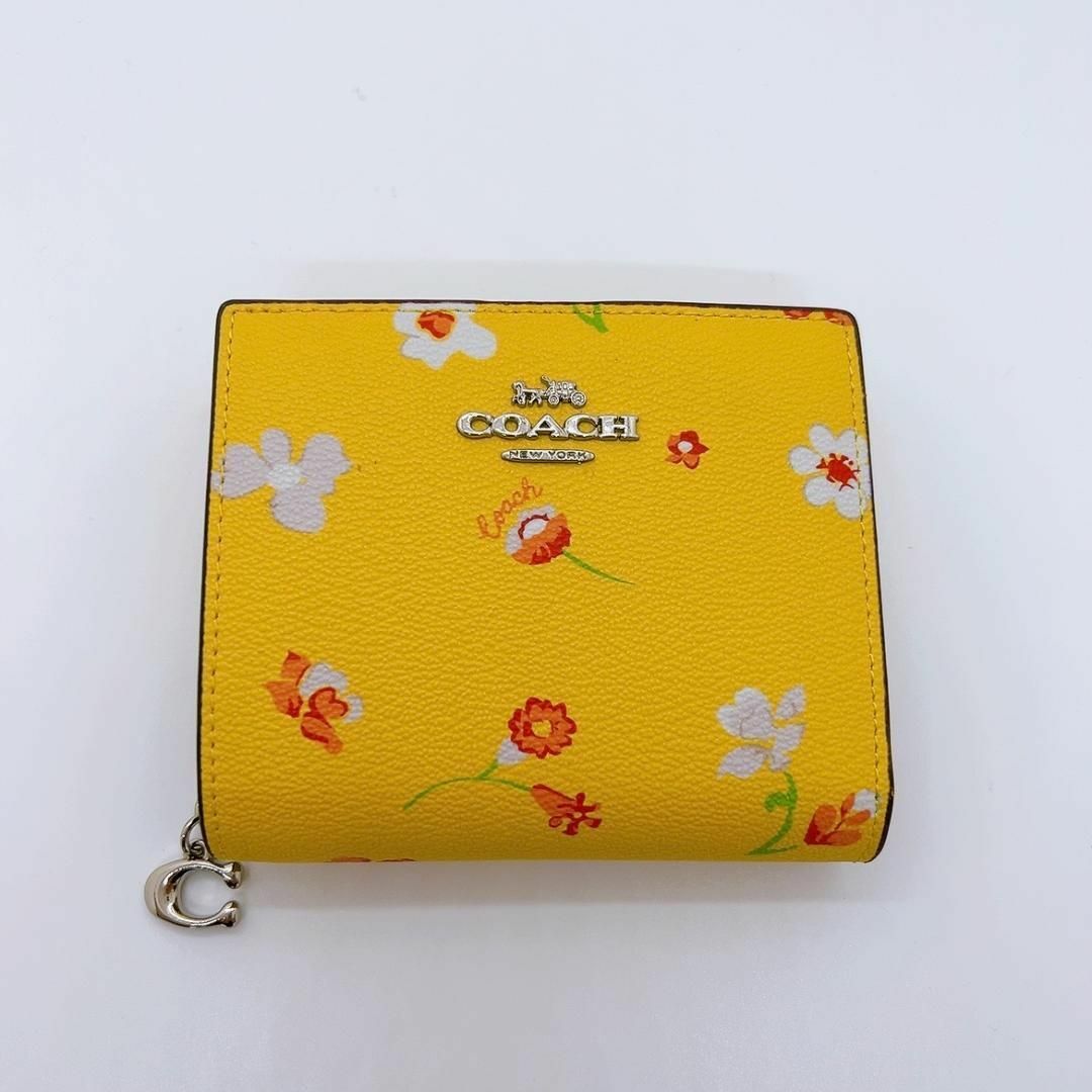 新品☆COACH(コーチ) イエロー 花柄 レザー 折り財布