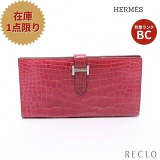 エルメス(Hermes)のベアン ローズショッキング 二つ折り長財布 アリゲーターマット ピンク シルバー金具 □K刻印(財布)