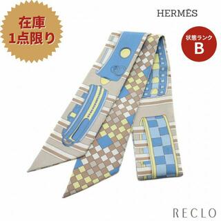 エルメス(Hermes)のツイリー 「Colliers de chiens remix」 リボン スカーフ シルク グレーベージュ ブルー マルチカラー(バンダナ/スカーフ)