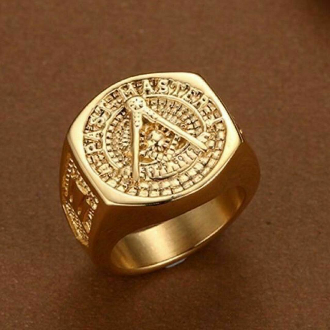 【A001】リング　メンズ　指輪　ゴールド　ステンレス　フリーメイソン　20号 メンズのアクセサリー(リング(指輪))の商品写真