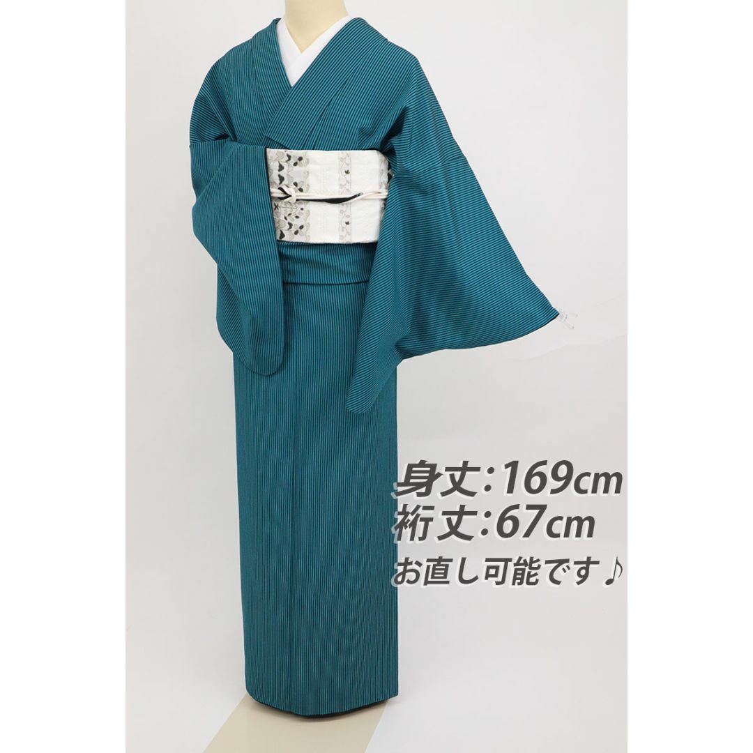 《長尺◆洗える着物■小紋『撫松庵』縞模様■青緑×黒◆袷化繊着物◆KG10-25》 | フリマアプリ ラクマ