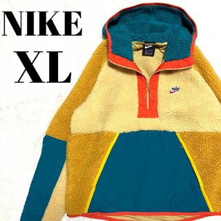 美品★NIKE★ナイキ ハーフジップ ボア フリース 刺繍ロゴ マルチカラーXL(パーカー)