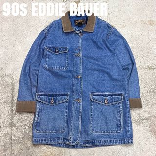 エディーバウアー(Eddie Bauer)の90s 黒タグ　エディバウアー　襟コーデュロイ　デニム　ハンティングジャケット(ブルゾン)