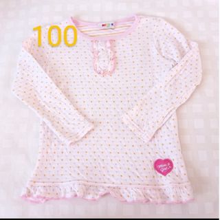 ミニケー(MINI-K)の100♡美品♡MINI-K♡裾フリルドット柄カットソー②♡黄色×ピンクドット柄♡(Tシャツ/カットソー)