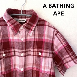A BATHING APE ラブジェネ チェック シャツ メンズ Mサイズ 赤