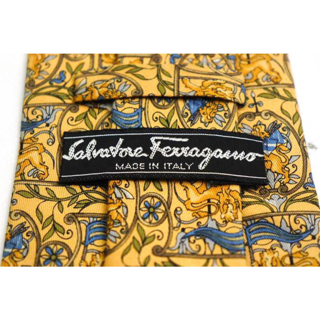 サルヴァトーレフェラガモ ブランド ネクタイ シルク 総柄 花柄 メンズ イエロー Salvatore Ferragamo