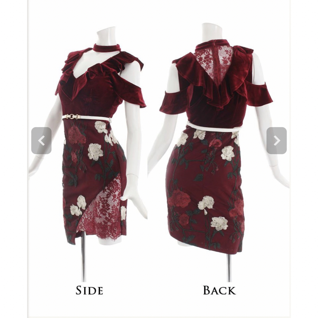 Rew-you（Shairy）(リューユ)のキャバ ドレス ベロア 花柄 赤ドレス タイトドレス ミニドレス レディースのフォーマル/ドレス(ナイトドレス)の商品写真