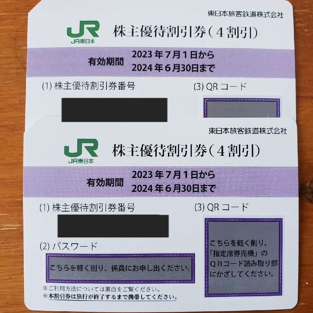 東日本旅客鉄道 (JR 東日本) 株主優待割引券 2枚 チケットの乗車券/交通券(鉄道乗車券)の商品写真