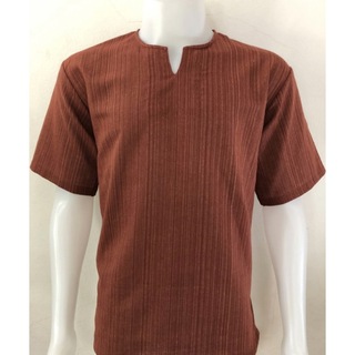 Tシャツ　Vネック　半袖　シンプル　エスニック　アジアン ブラウン XL(Tシャツ(半袖/袖なし))