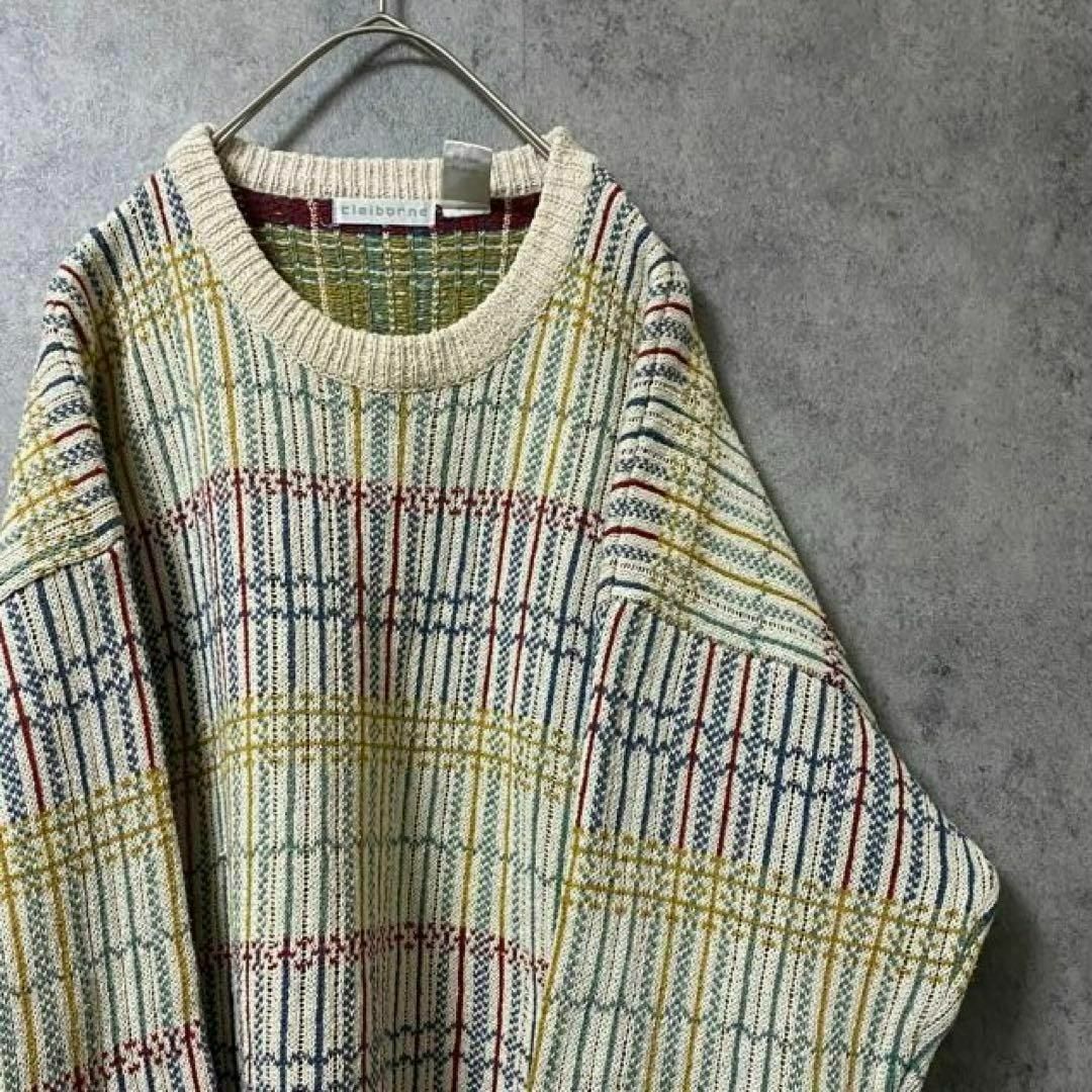 90s vintage 総柄ニット　セーター　メンズ　M 　個性派　Y2