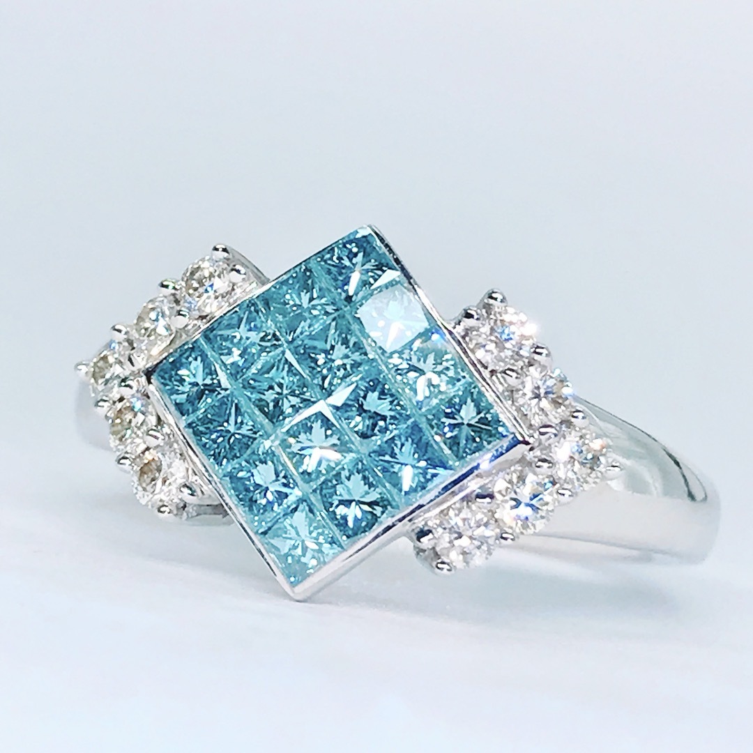 0.78ct ミステリーセッティング ブルーダイヤモンドリング プリンセス