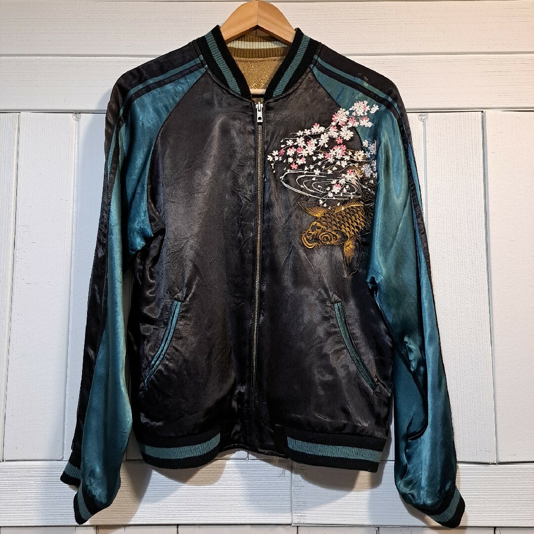 [雅楽] 鯉桜 刺繍 リバーシブル スカジャン [和柄] L-91243 メンズのジャケット/アウター(スカジャン)の商品写真