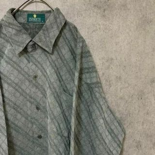 90s vintage 柄シャツ　長袖　メンズ　M 古着　個性派　総柄　F3(シャツ)