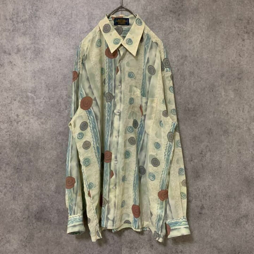 90s vintage 柄シャツ 長袖 メンズ M 個性派 総柄 F3