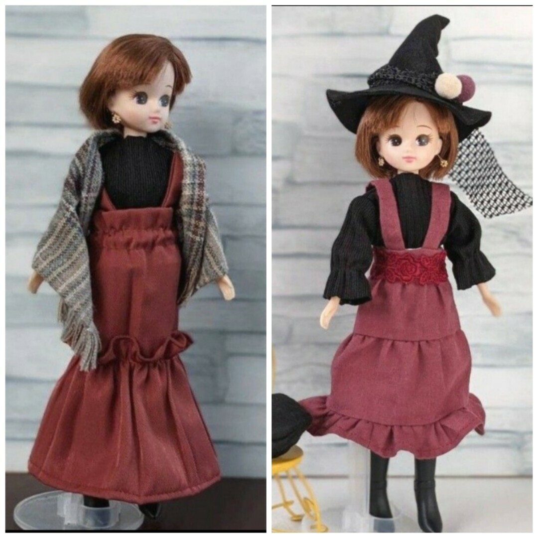 リカちゃんハンドメイド手編み服ドレス帽子 - 着せ替え服・アウトフィット
