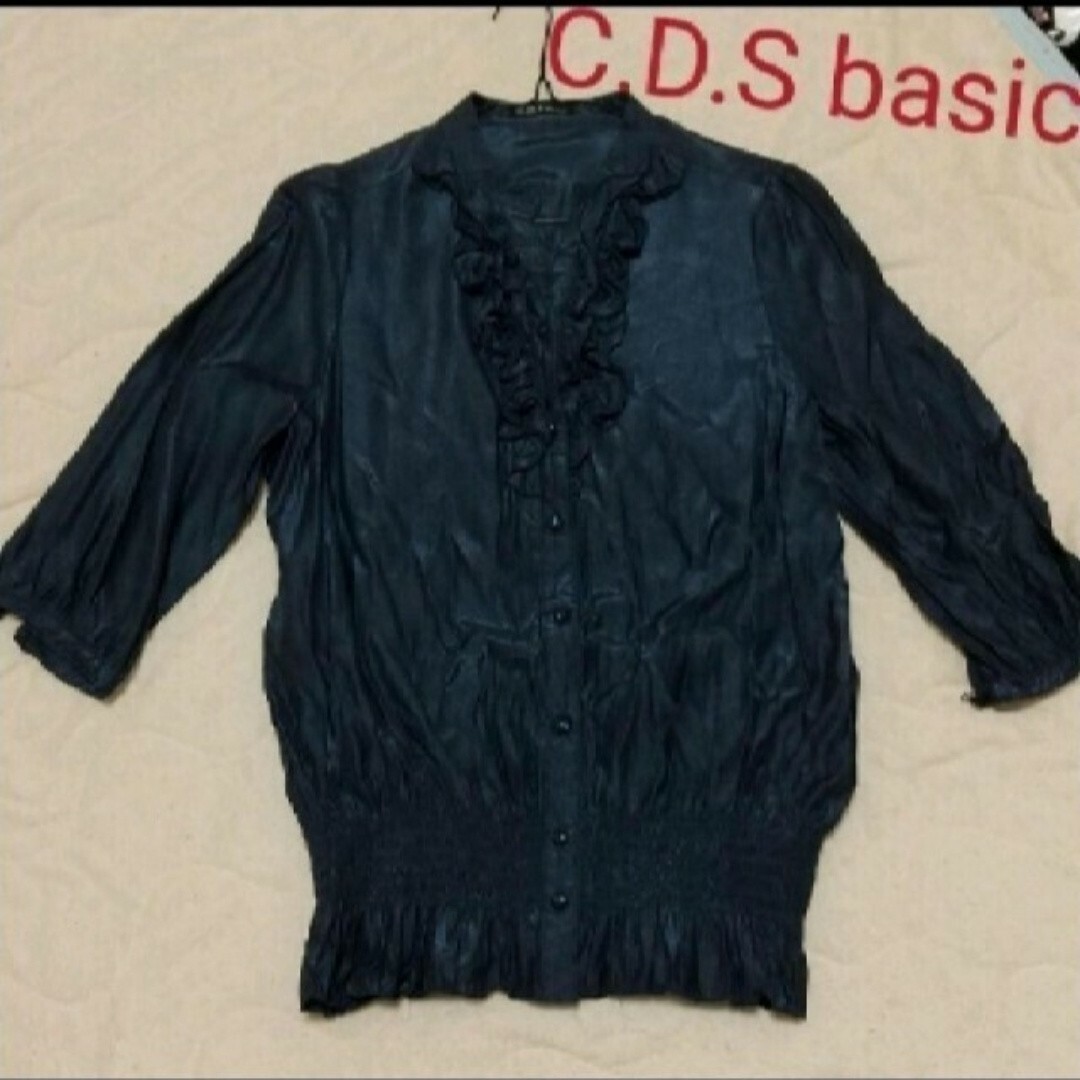 C.D.S BASIC(シーディーエスベーシック)の難有 C.D.S basicトップス ネイビー フリルブラウス シャツ ブラウス レディースのトップス(シャツ/ブラウス(長袖/七分))の商品写真