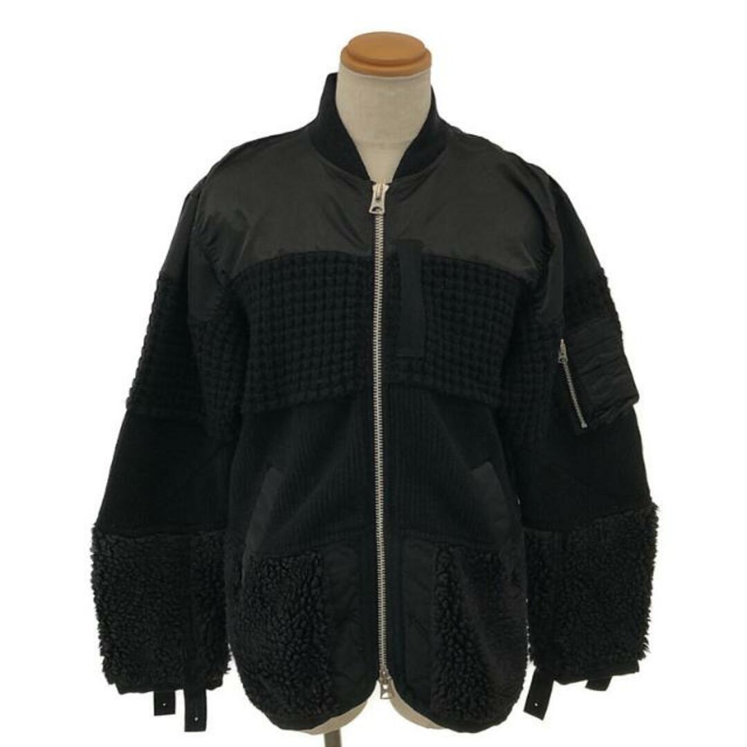 ジャケット/アウターsacai / サカイ | 2021AW | Faux Shearling x Nylon Twill Blouson / 異素材 ボアニット ボンバージャケット | 2 | ブラック | メンズ