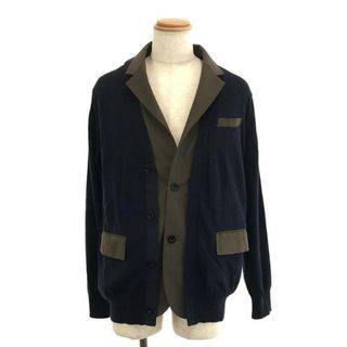 サカイ(sacai)の【美品】  sacai / サカイ | 2021SS | Suiting Knit Cardigan / 異素材 ドッキング テーラード ニットカーディガン | 2 | ネイビー/カーキ | メンズ(カーディガン)