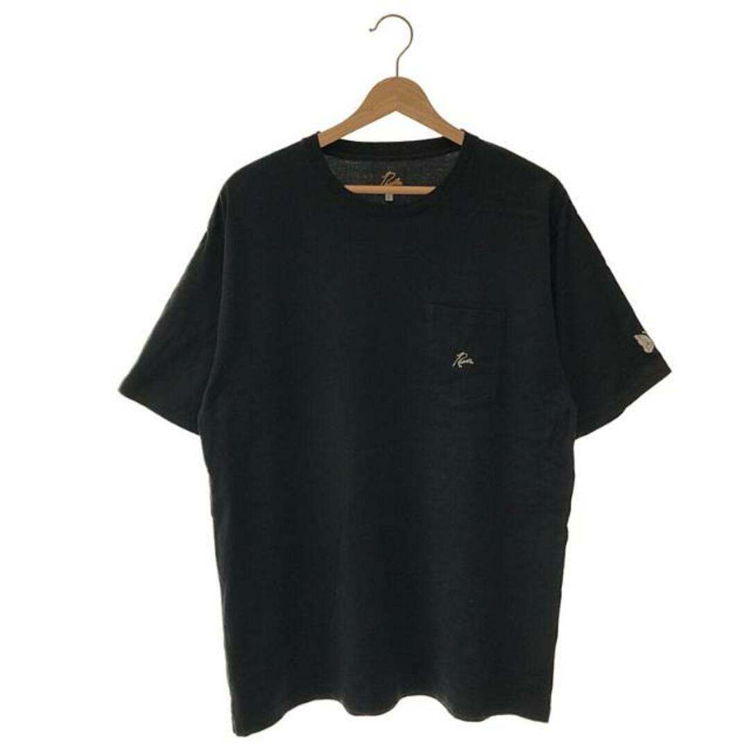【美品】  Needles / ニードルス | パピヨン 刺繍ロゴ ポケット Tシャツ | L | ブラック | メンズTシャツ/カットソー(半袖/袖なし)
