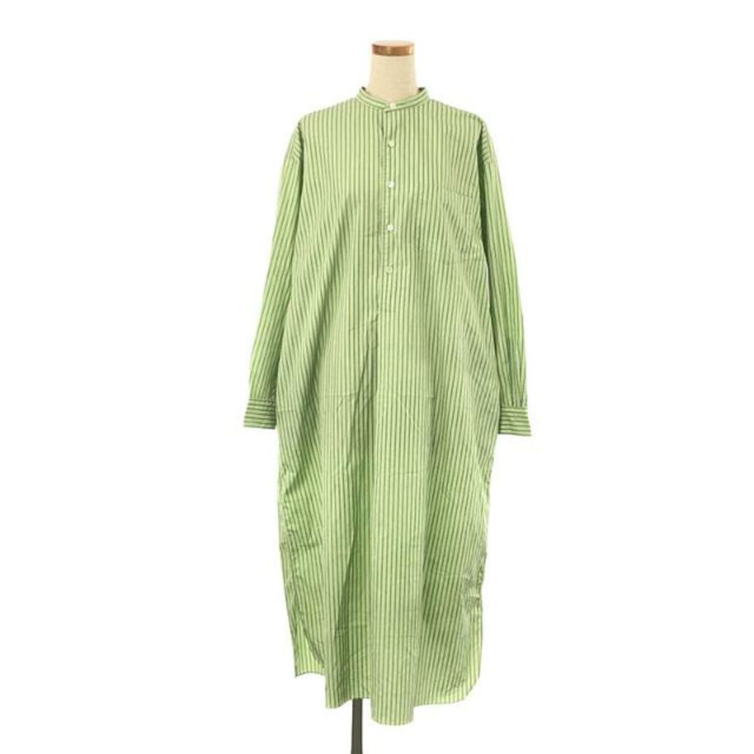 レディース【美品】  LENO / リノ | 2023SS | BAND COLLAR PULLOVER DRESS STRIPE / バンドカラー プルオーバー ドレスシャツ ワンピース | 0 | Green | レディース