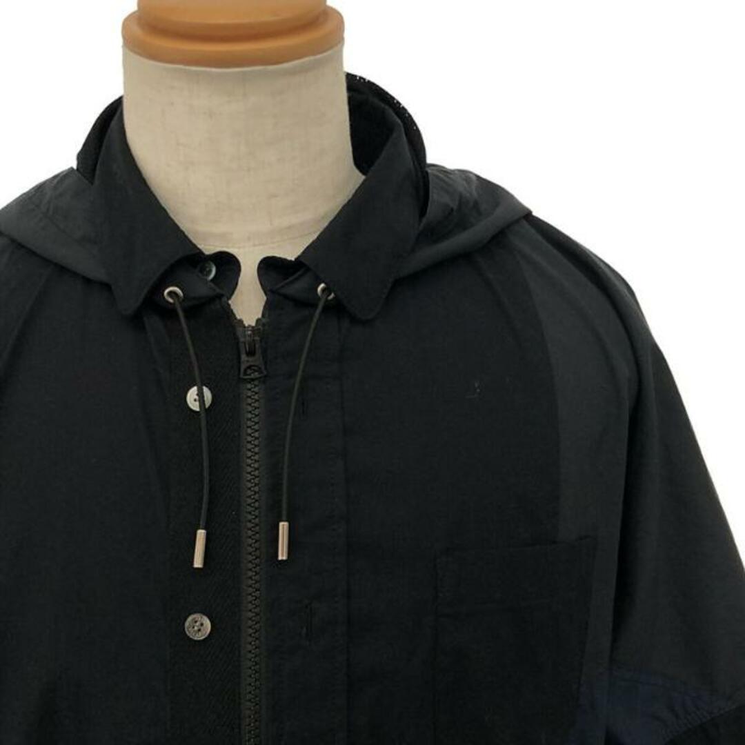 【美品】 sacai / サカイ | 2021AW | コットン ポプリン ドッキング フード シャツ ジャケット | 2 | ネイビー/ブラック |  メンズ | フリマアプリ ラクマ