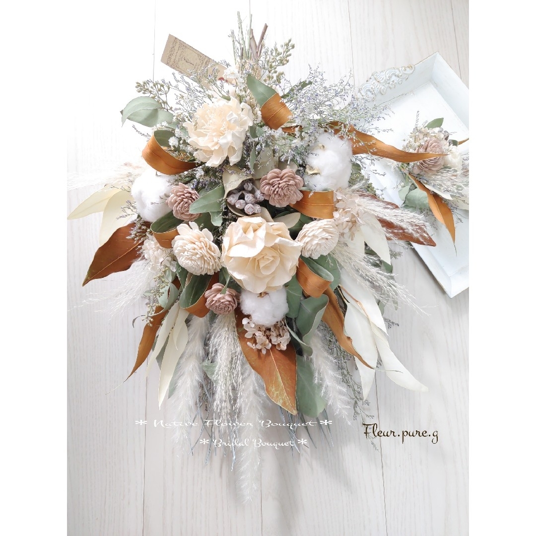 ◇ドライフラワーブーケ*前撮り*結婚式*ブートニアセット ◇ドライフラワーブーケ*前撮り*結婚式*ブートニアセット