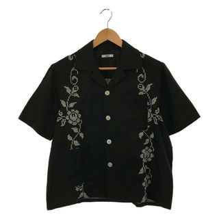 【美品】  BODE / ボーディ | リネン 刺繍 ワイドシルエット オープンカラーシャツ | XS/S | black | レディース(シャツ/ブラウス(半袖/袖なし))