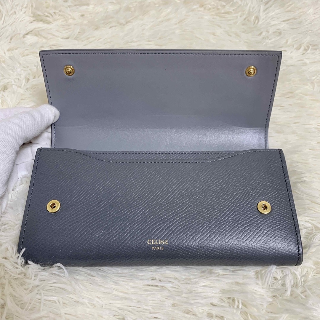 美品 セリーヌ CELINE ラージフラップ ウォレット 長財布 財布 グレー