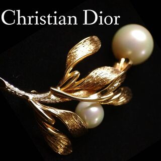 クリスチャンディオール(Christian Dior)の希少美品　ディオール　ドイツ製ヴィンテージ　ボタニカルブローチ　パール(ブローチ/コサージュ)