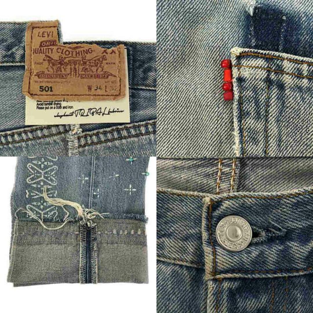 【新品】  elephant TRIBAL fabrics / エレファントトライバルファブリックス | OUT OF ALIGNMENT 501 Levi's / ダメージ・USED染め加工 リメイク デニムパンツ | 31 | vintage blue | メンズパンツ