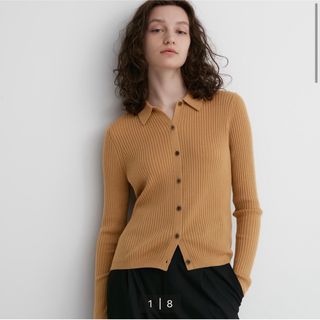 ユニクロ(UNIQLO)のユニクロ　エクストラファインメリノリブポロカーディガン(カーディガン)