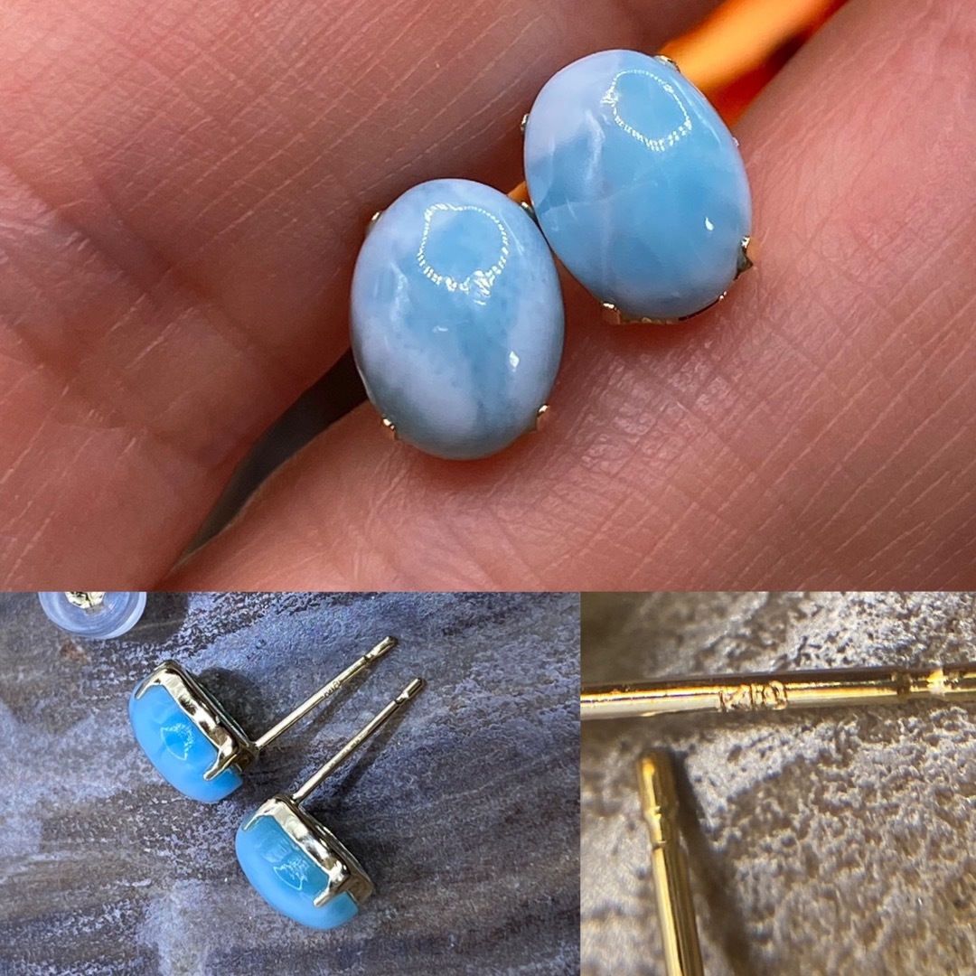 人気✨ヒーリングストーン（Larimar）ラリマーピアス K18YGの通販 by