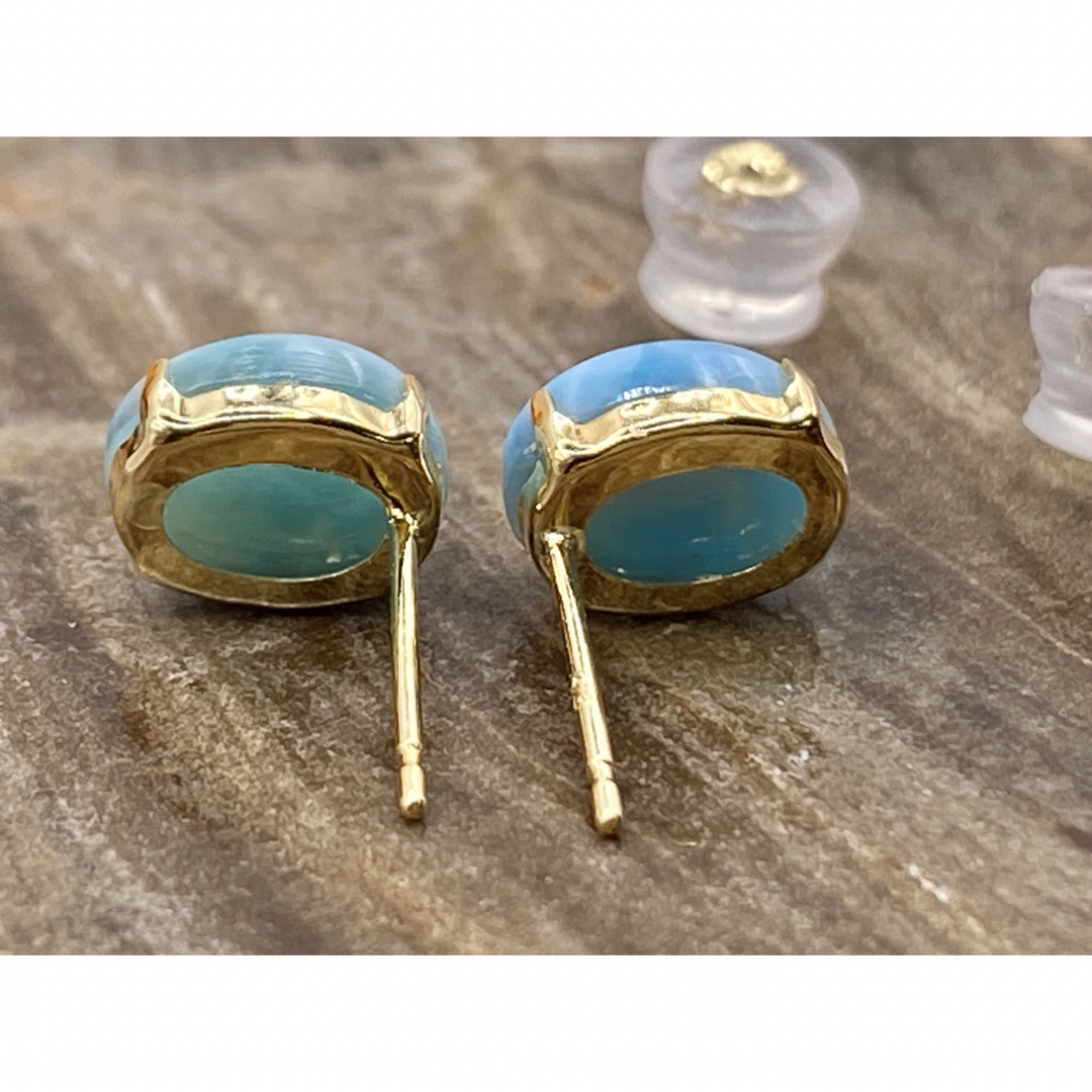 人気✨ヒーリングストーン（Larimar）ラリマーピアス　K18YG レディースのアクセサリー(ピアス)の商品写真