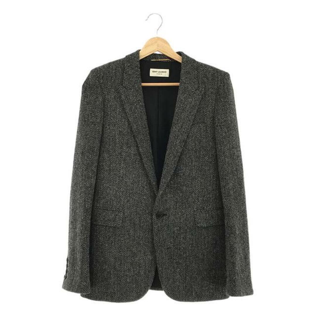 SAINT LAURENT PARIS / サンローランパリ | ウール ツイード ヘリンボーン 1B テーラードジャケット | 34 | グレー | レディース両袖口裏ほつれ