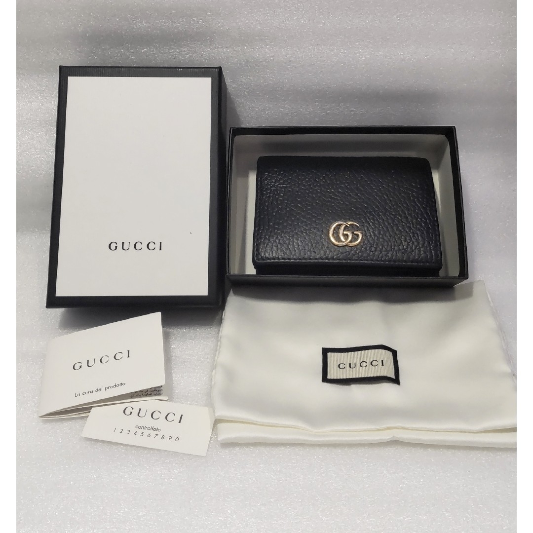 Gucci - GUCCI グッチ 二つ折り 財布 GG マーモント ブラック (付属品