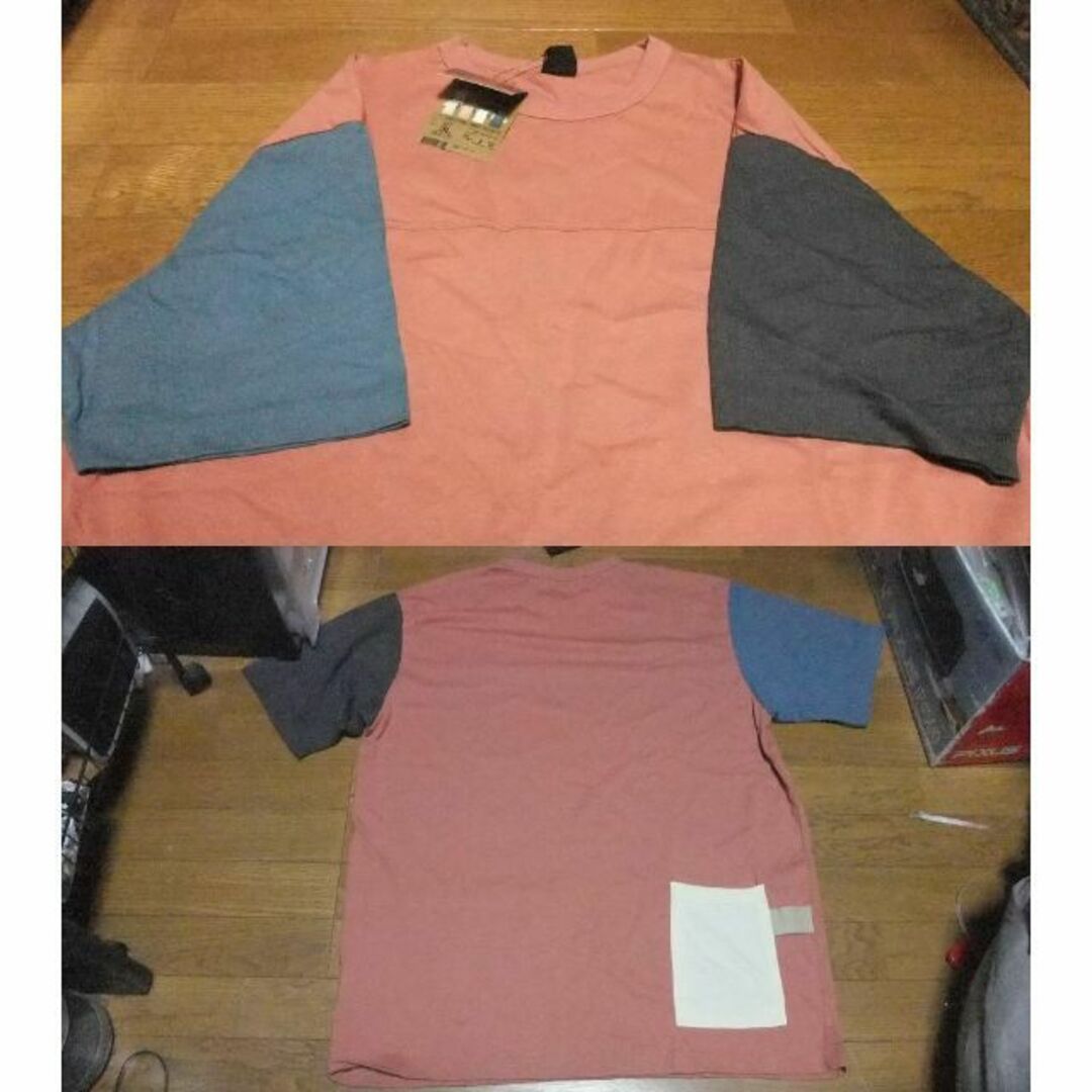 薄紅 チャコール ブルー新品 クレイジーパターン ポケット付 Tシャツ 3L