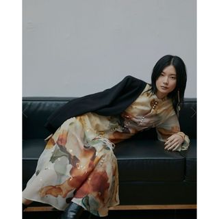 アメリヴィンテージ(Ameri VINTAGE)のUNDRESSED AMELIA INK ART DRESS Mサイズ(ロングワンピース/マキシワンピース)