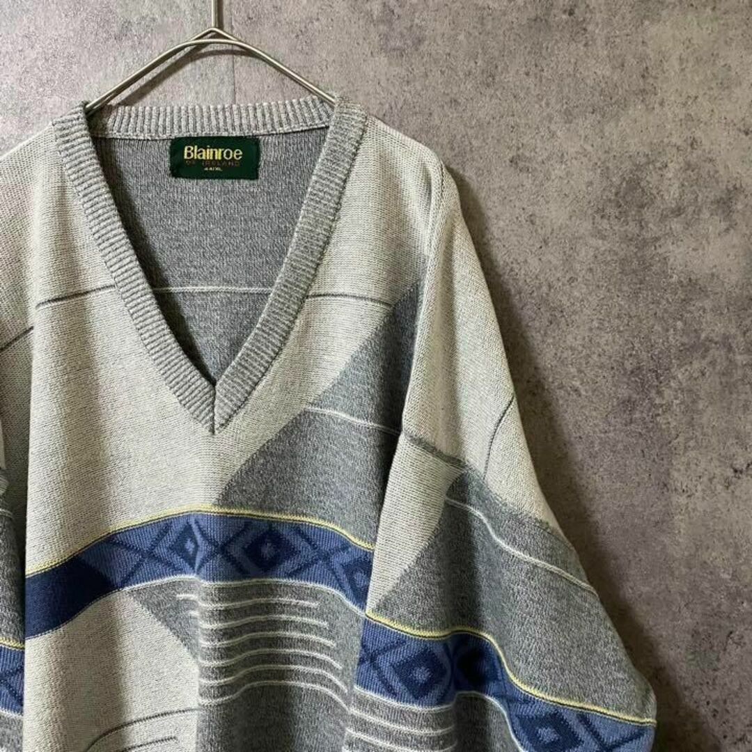 90s vintage 柄ニット　セーター　メンズ　XL 　個性派　M2