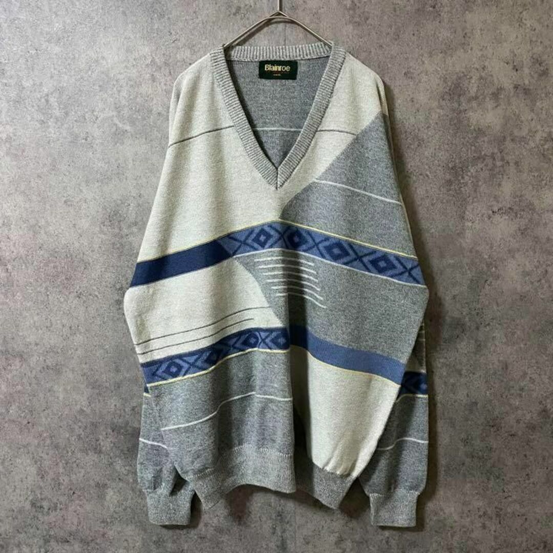 90s vintage 柄ニット　セーター　メンズ　XL 　個性派　M2