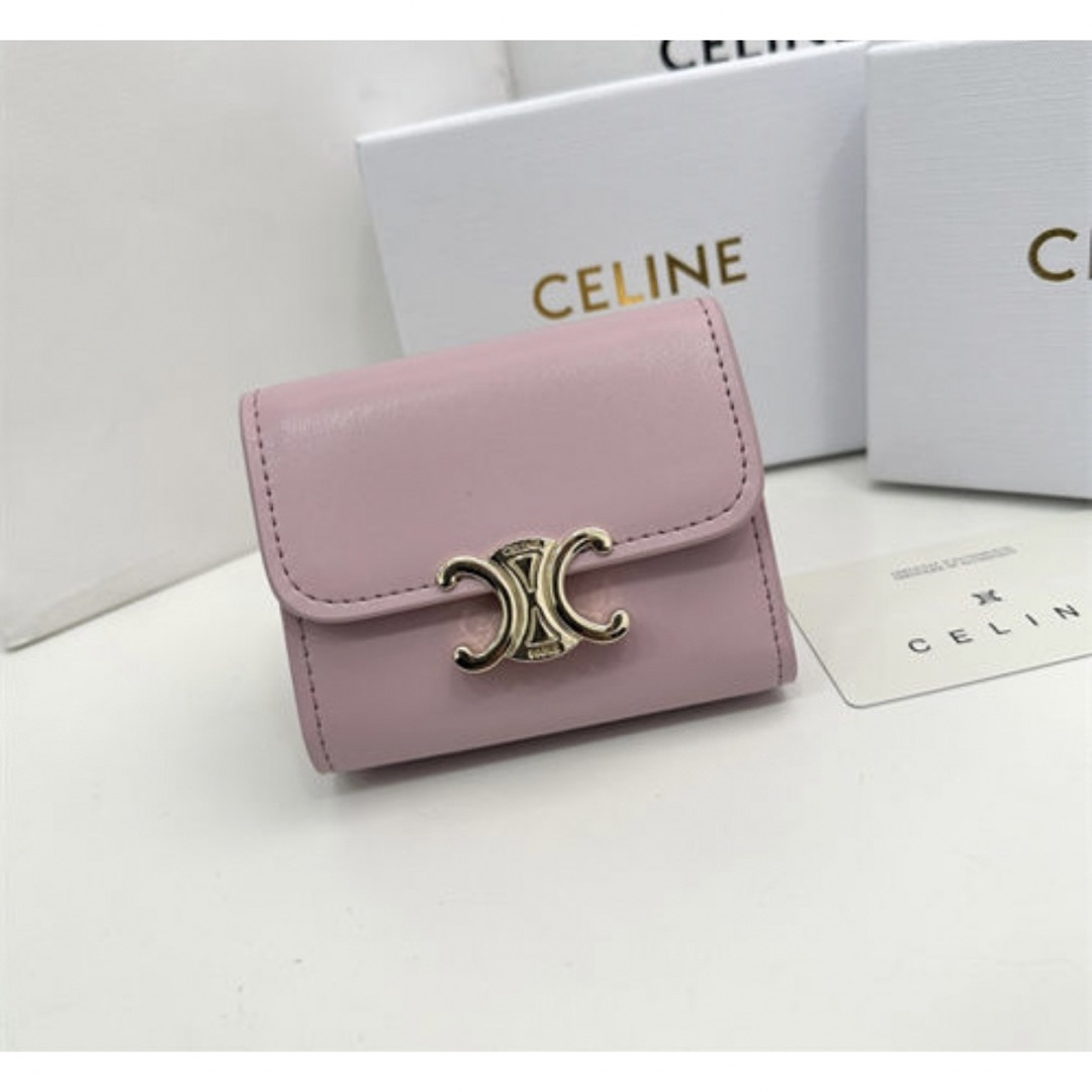 CELINE セリーヌ 二つ折り財布 ブラック ピンク 104873A STRAP レディース