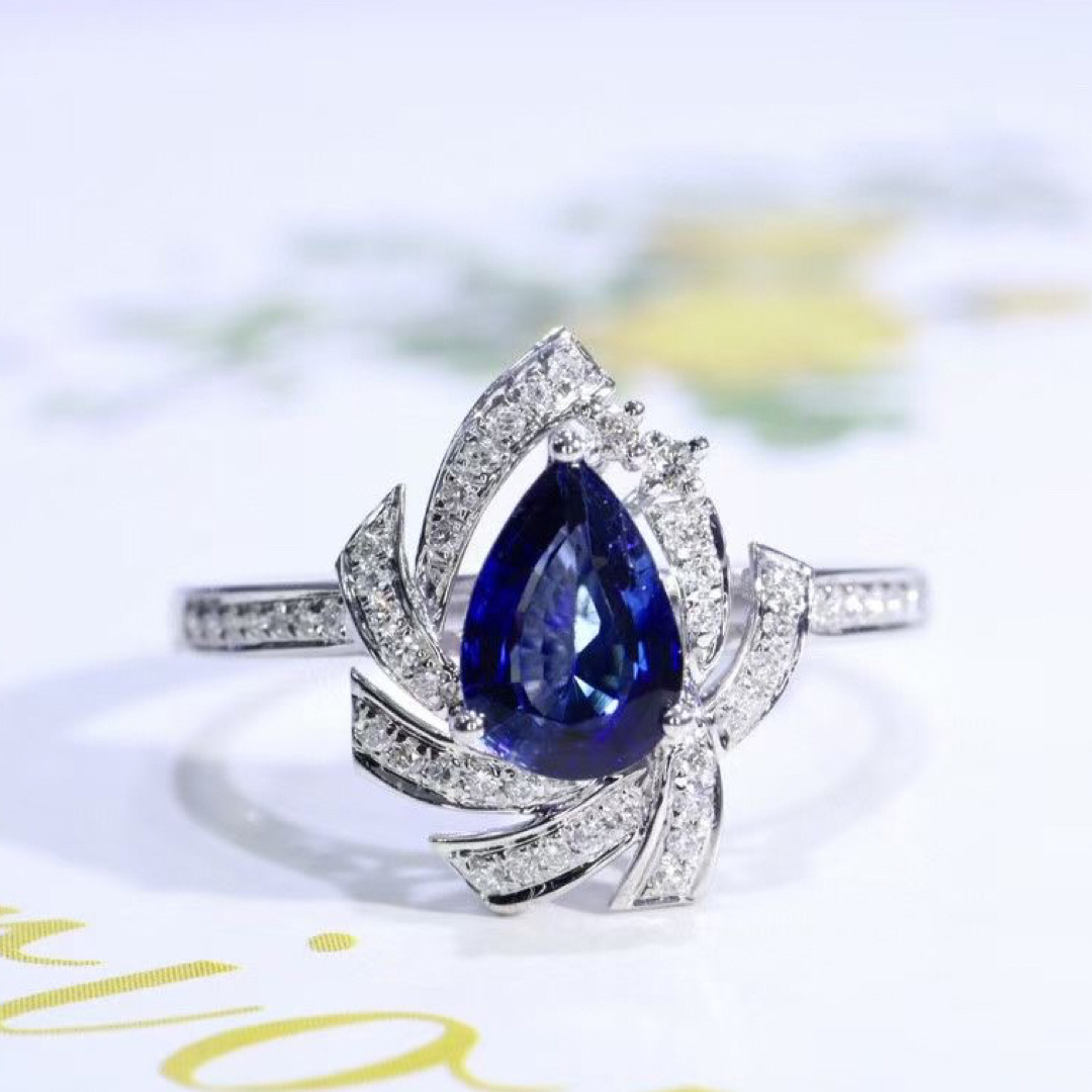 天然 ロイヤルブルーサファイア ダイヤ リング0.95ct k18 f